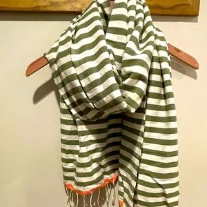Gap Olive, Coral, and White striped scarf.